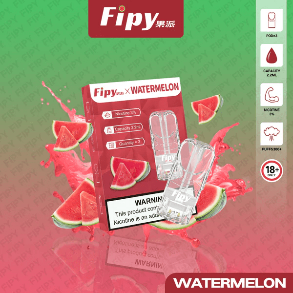FIPY 冰感西瓜煙彈極致冰爽情境圖，西瓜與冰塊飛濺